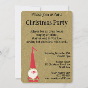 Invitation Noël vintage, lutin de Père Noël mignon sur fond d