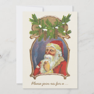 Invitation Noël vintage, Père Noël victorien avec pipe