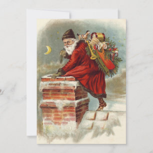 Invitation Noël vintage victorien Saint Nicolas sur le toit