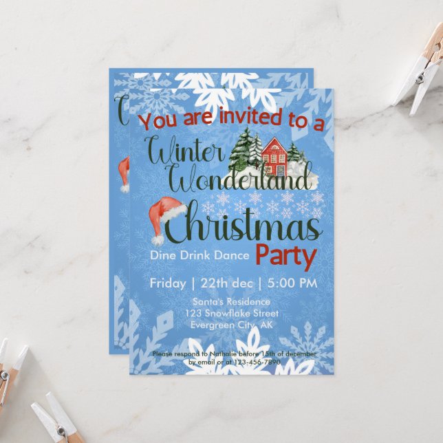 Invitation Noël Winter Wonderland Corporate Party (Devant/Arrière en situation)