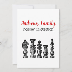 Invitation Noël Xmas - Pièces de Jeu d'Échecs Art Vintage