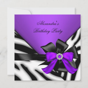 Invitation Nœud à rayures zèbres noir violet Fête d'anniversa