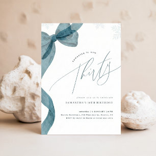 Invitation Nœud Bleu Coquette Flocon de Neige 30e Anniversair