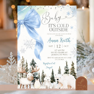 Invitation Noeud BLEU Fête de Naissance Animaux Arctiques Hiv