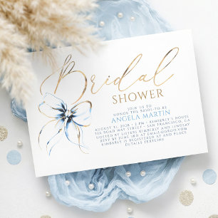 Invitation Nœud Bleu Poussiéreux Élégant Mariage Romantique
