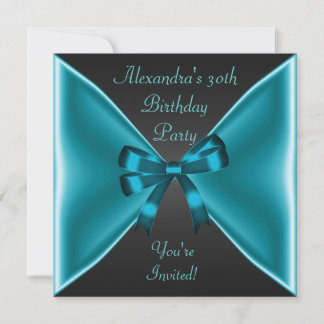 Invitation Nœud bleu sarcelle élégant, soirée noire