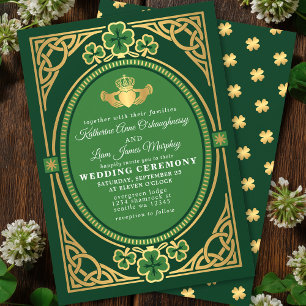 Invitation Nœud celtique Claddagh Trèfle Mariage Vert 