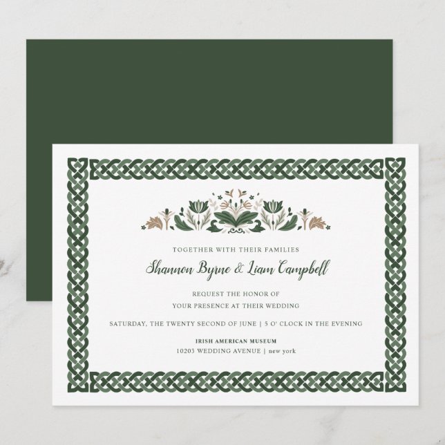 Invitation noeud celtique | Floral moderne Mariage irlandais (Devant / Derrière)
