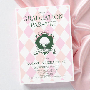 Invitation Nœud Coquette Rose et Vert Fête de Diplôme de Golf