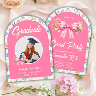 Invitation Nœud de fleur sauvage rose Photo Fête de remise de