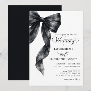 Invitation Noeud de mariage Ruban noir Aquarelle Mariage