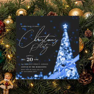 Invitation Nœud de sapin de Noël d'hiver bleu MODERNE pour fê