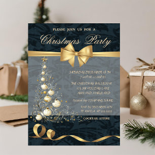 Invitation Nœud élégant en or pour arbre de Noël, Noël