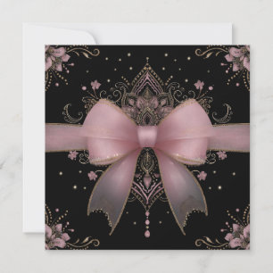 Invitation Nœud élégant rose pâle avec motif floral indien