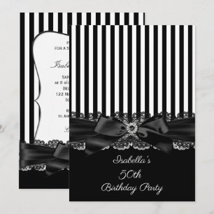 Invitation Nœud en dentelle à rayures noir et blanc pour 50e