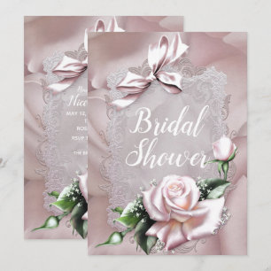 Invitation Nœud en satin rose poudré et bridal shower romanti