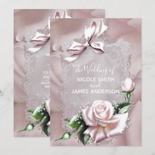 Invitation Nœud en satin rose poudré et mariage romantique ro
