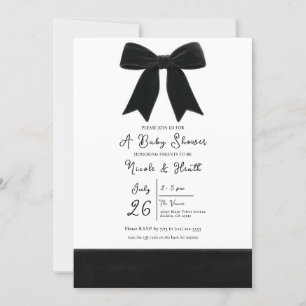 Invitation Nœud en velours noir élégant et chic Baby Shower