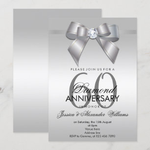 Invitation Nœud et Ruban de Bijou Précieux 60e Anniversaire d