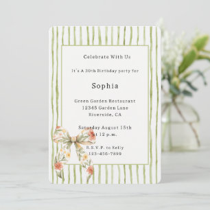 Invitation Nœud floral à rayures vertes pour anniversaire