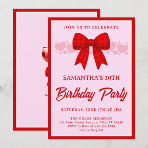 Invitation Nœud Gingham Rouge 30e Anniversaire