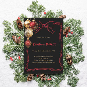 Invitation Noeud noir baubles rouges or fete de Noël