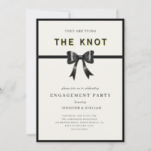 Invitation Nœud noir élégant pour la fête de fiançailles 'Ils