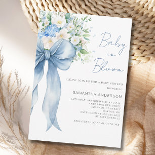 Invitation Noeud Papillon Floral Bleu Bébé en Fleur Baby Show