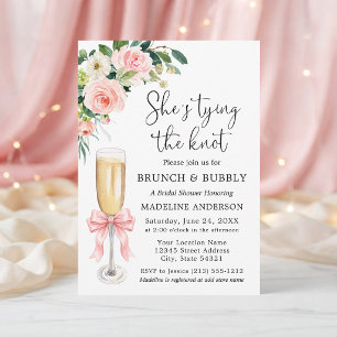 Invitation Noeud Papillon Rose Fleurs Brunch de Mariée