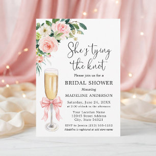 Invitation Noeud Papillon Rose Fleurs Mariage
