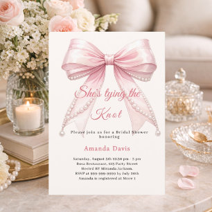 Invitation Nœud papillon rose perles ivoire Enterrement de vi