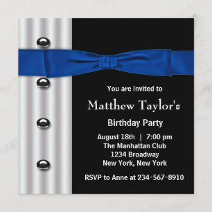 Invitation Nœud papillon smoking hommes bleu noir fête d'anni