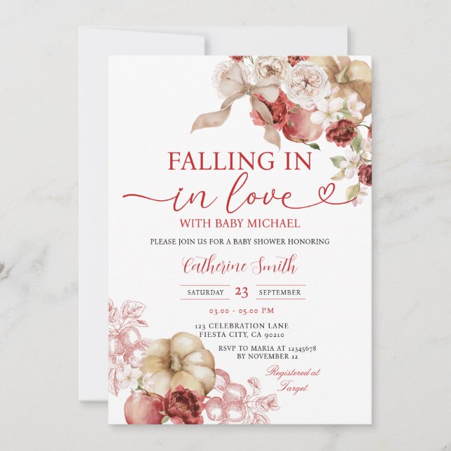 Invitation Nœud Papillon Tomber en Amour Baby Shower Apple Ro (Devant)