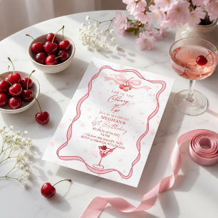 Invitation Nœud rose coquette cerise sur le dessus 1er annive