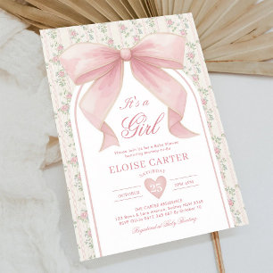 Invitation Nœud Rose Éblouissant Fille Maman Future Baby Show