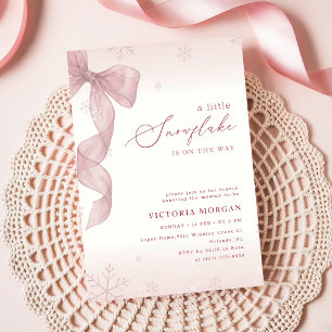 Invitation Nœud Rose Pâle Petits Flocons Baby Shower