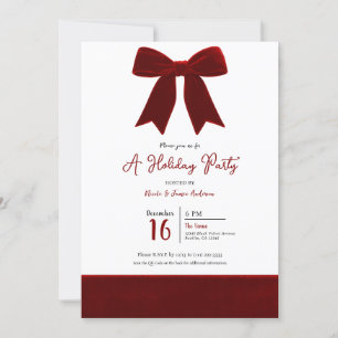 Invitation Nœud Rouge Velours Élégant Chic Photo Fête de Vaca