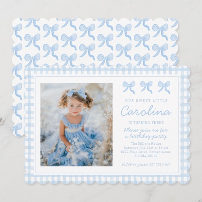 Invitation Nœuds à l'aquarelle Prépa Gingham Photo personnali (Devant / Derrière)