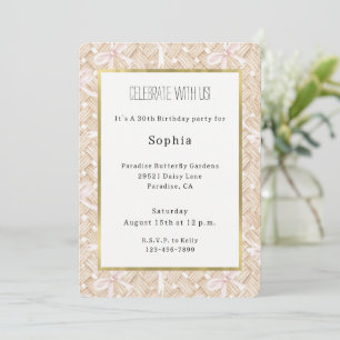 Invitation Nœuds Rose Pâle Tressé Panier Faux Anniversaire