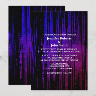 Invitation Noir Abstrait Violet Bleu Artsy Mariage élégant