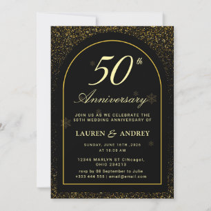 Invitation Noir Anniversaire de mariage doré