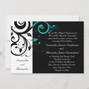 Invitation Noir Aqua Swirl Mariage traditionnel