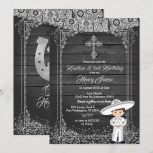 Invitation Noir Argent Mexicain Charro baptême & 3ème anniver