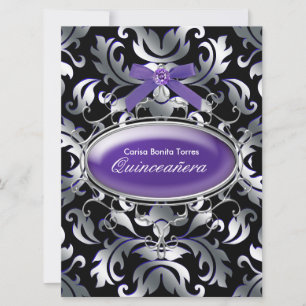 Invitation Noir Argent Violet Damas Violet Quinceanera