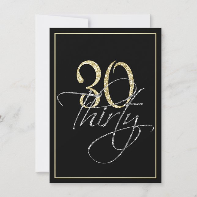Invitation Noir argenté formel et 30ème fête d'anniversaire (Devant)