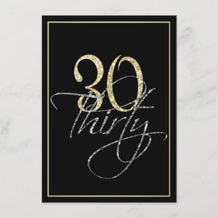 Invitation Noir argenté formel et 30ème fête d'anniversaire