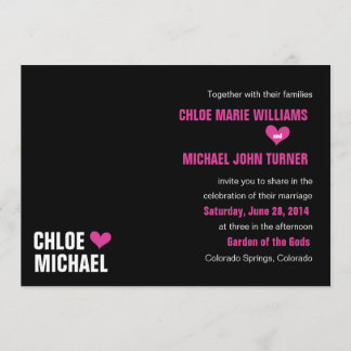 Invitation - Noir aux coeurs roses