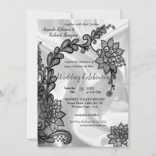 Invitation Noir avec argent sur Champagne Mariage en soie Inv