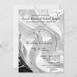 Invitation Noir avec argent sur Champagne Mariage en soie Inv