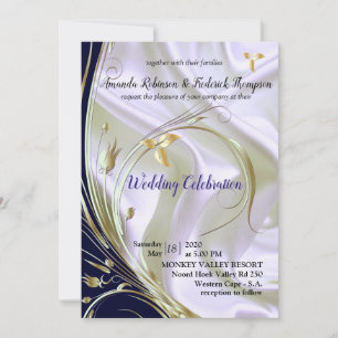 Invitation Noir avec de l'or sur soie Champagne pour mariage